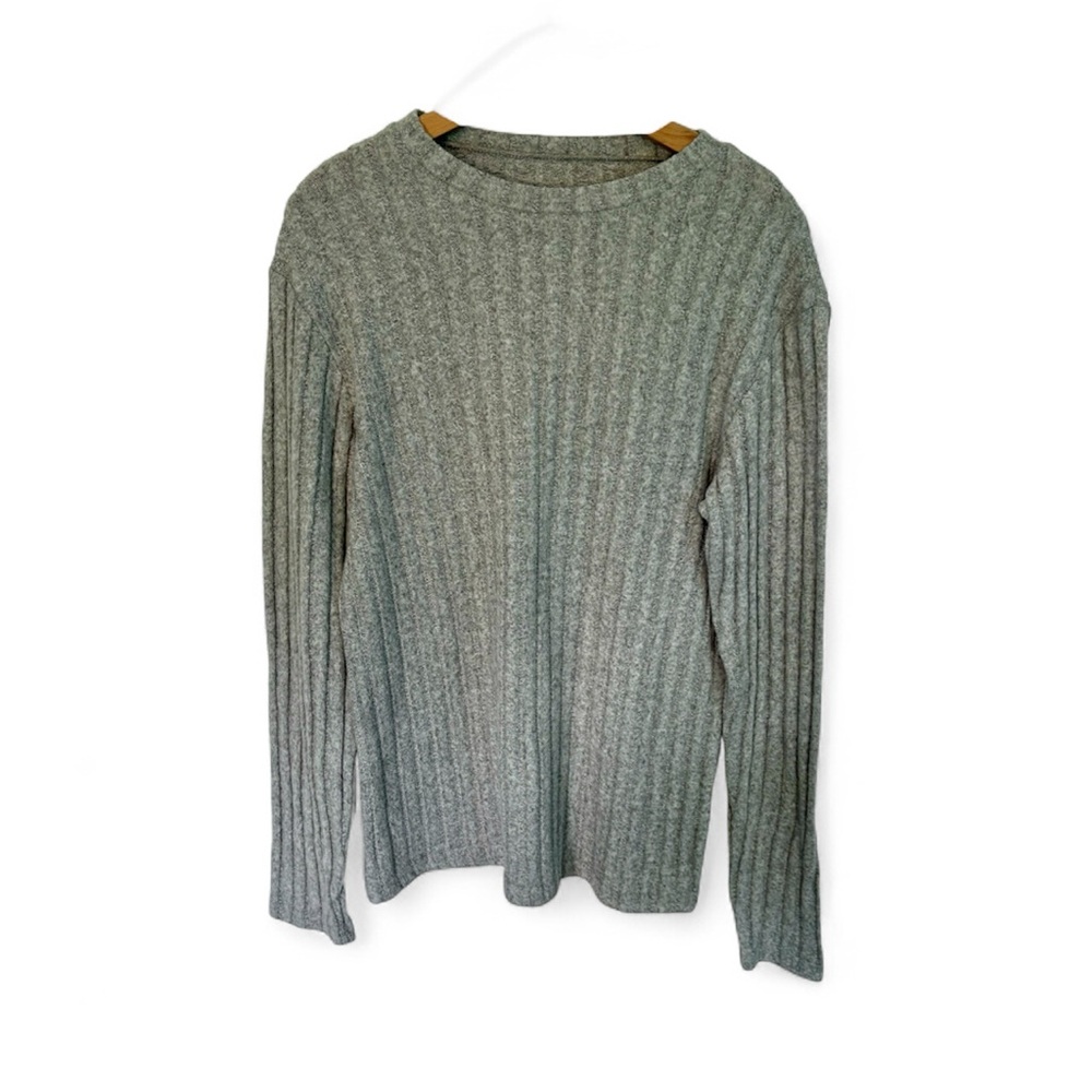Cozy Soft Gray Ribbed Men's Long Sleeve Shirt M